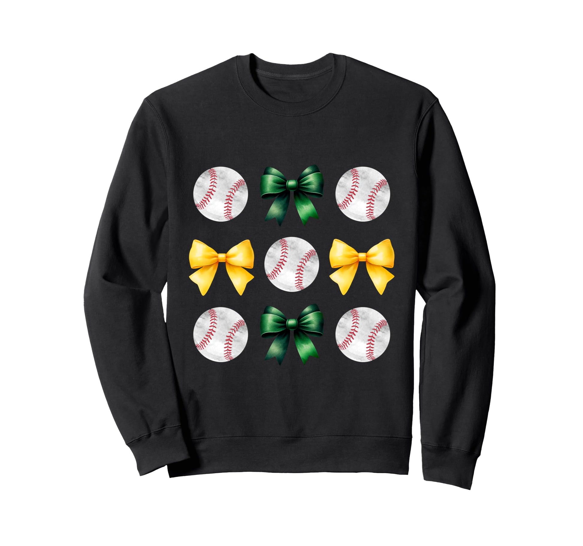 Baseballs Green Yellow Bows Ball Mom Sweatshirt - Unique Graphic Unisex - T-Shirt, Sweatshirt, Hoodie