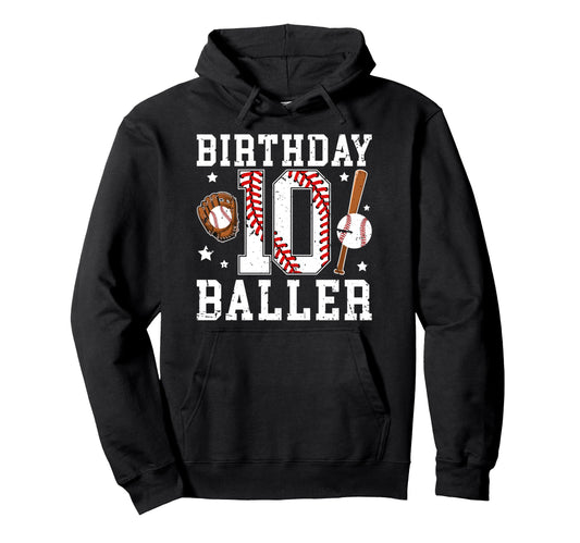 10Th Birthday Baseball Ten Year Old Hoodie - Unique Graphic Men Women - T-Shirt, Sweatshirt, Hoodie