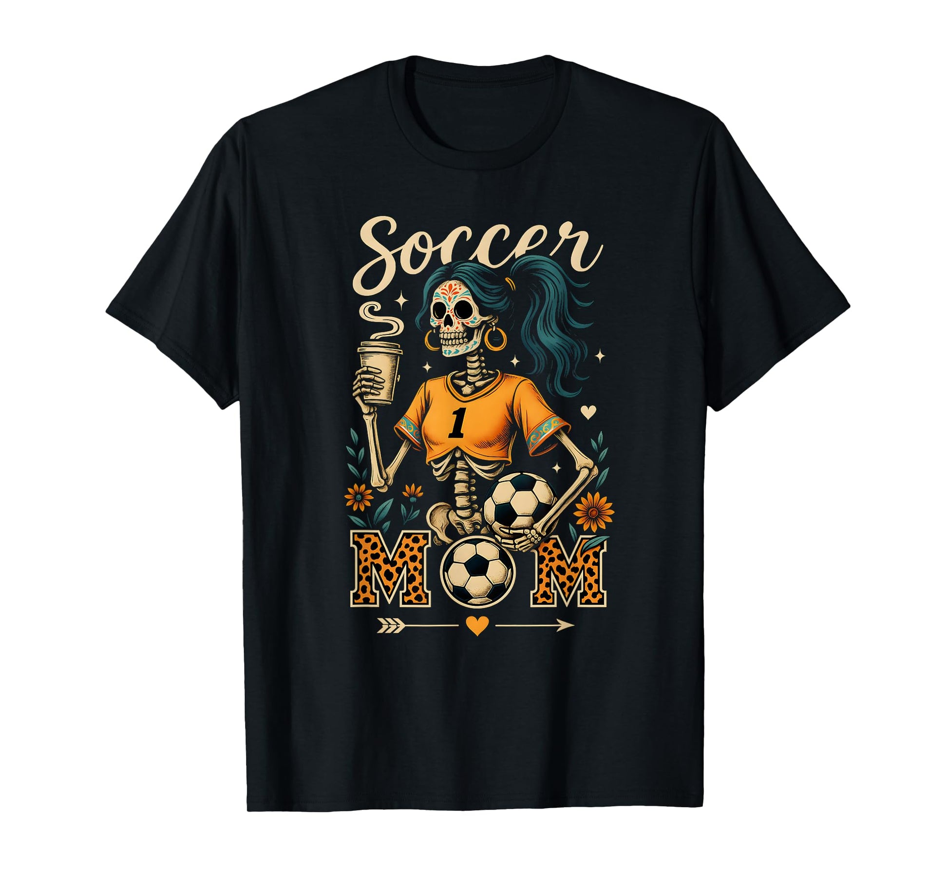 Soccer Mom Skeleton Coffee Leopard T-Shirt - Minimalist Print Men Women - T-Shirt, Sweatshirt, Hoodie