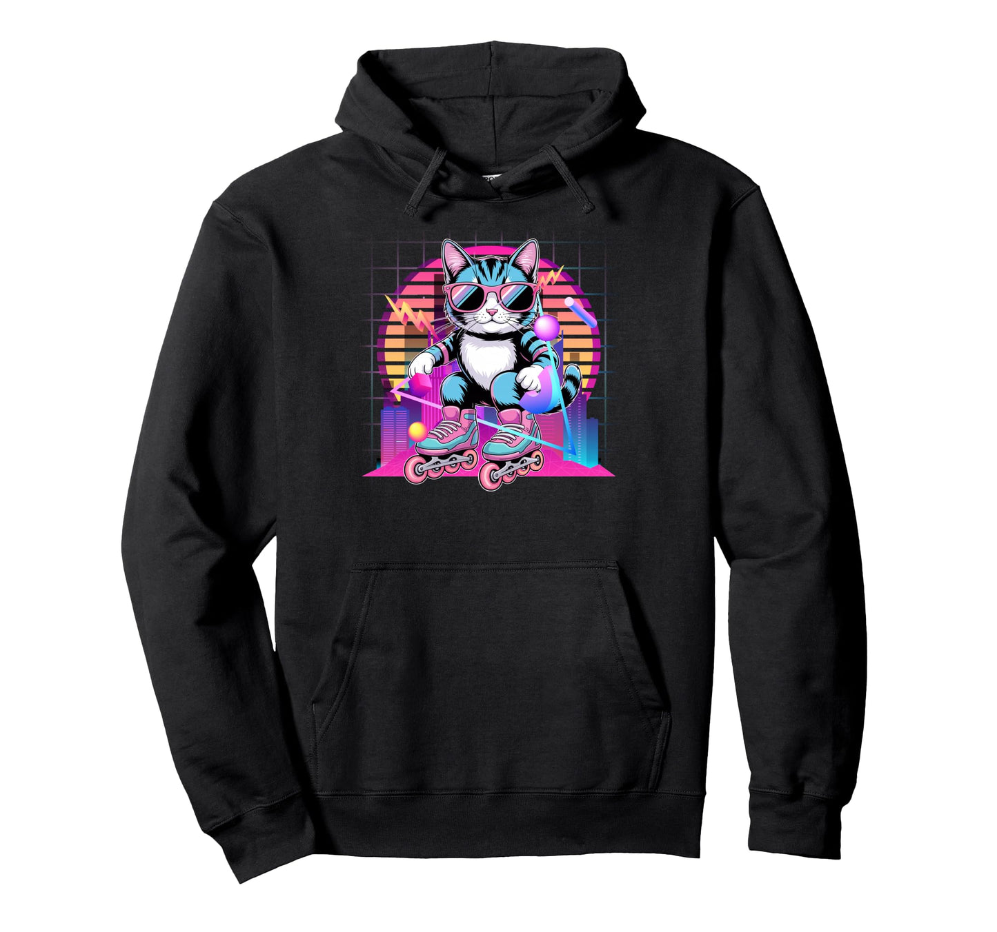 Cat Roller Skater 80S 90S Synthwave Hoodie - Trendy Graphic Men Women - T-Shirt, Sweatshirt, Hoodie