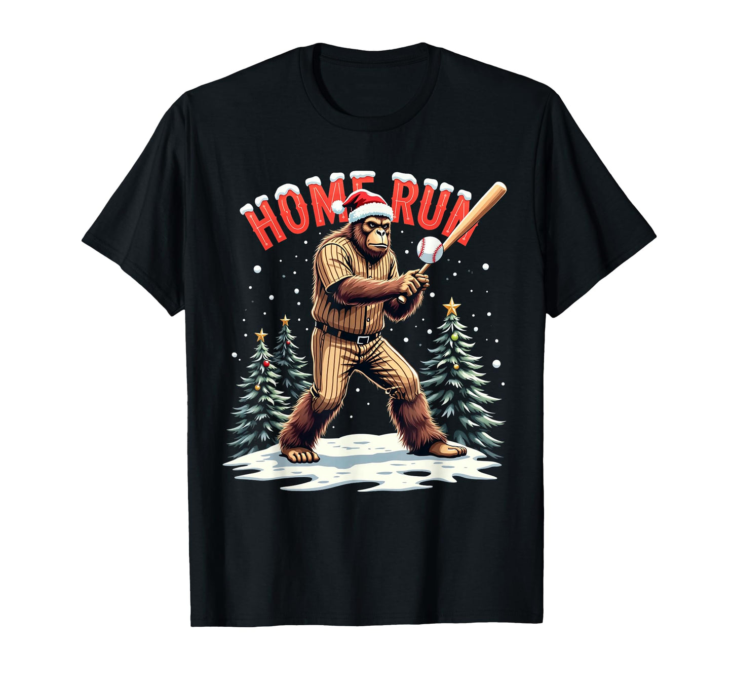 Baseball Homerun Bigfoot Santa Funny T-Shirt - Trendy Graphic Unisex - T-Shirt, Sweatshirt, Hoodie