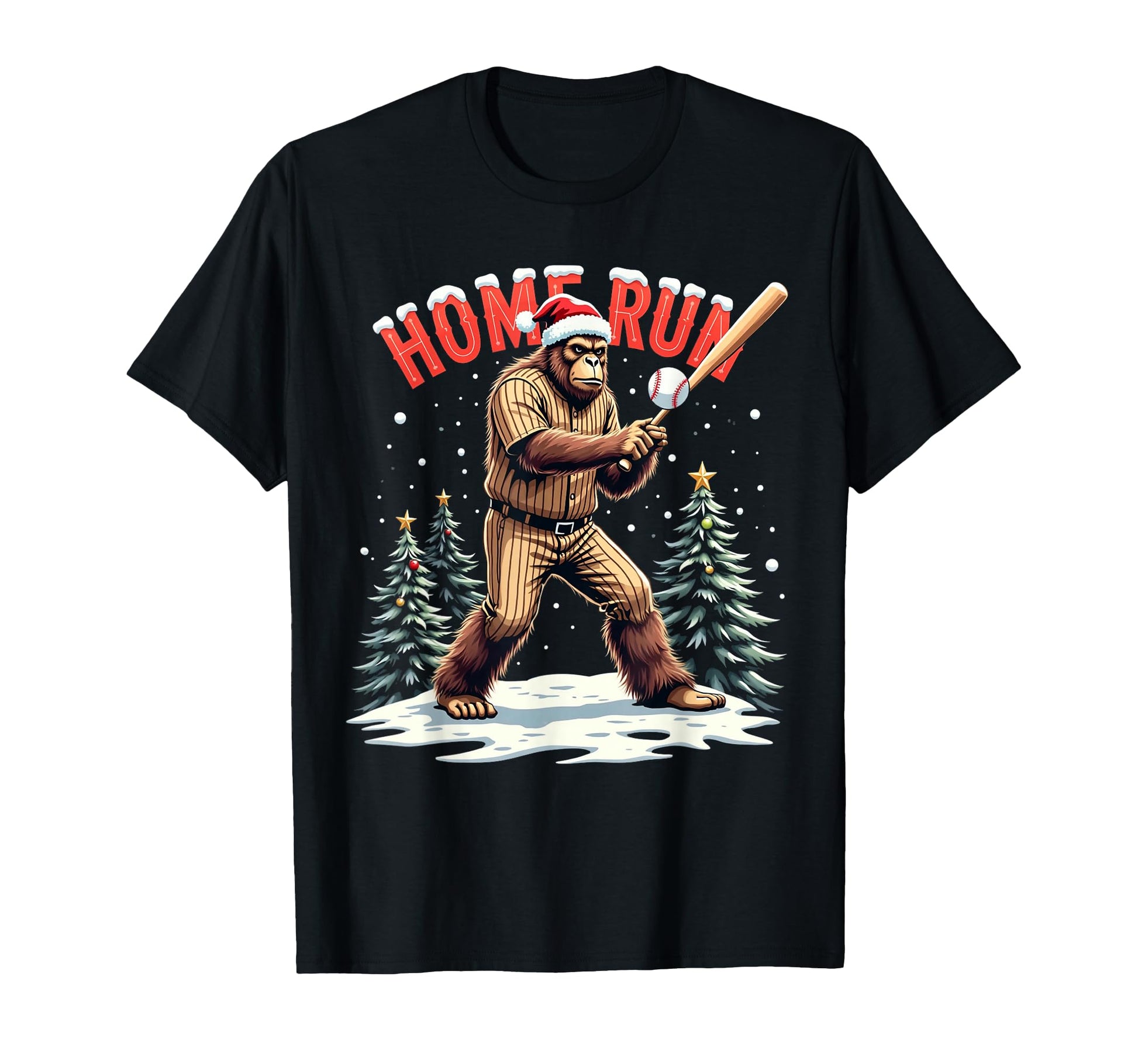 Baseball Homerun Bigfoot Santa Funny T-Shirt - Trendy Graphic Unisex - T-Shirt, Sweatshirt, Hoodie