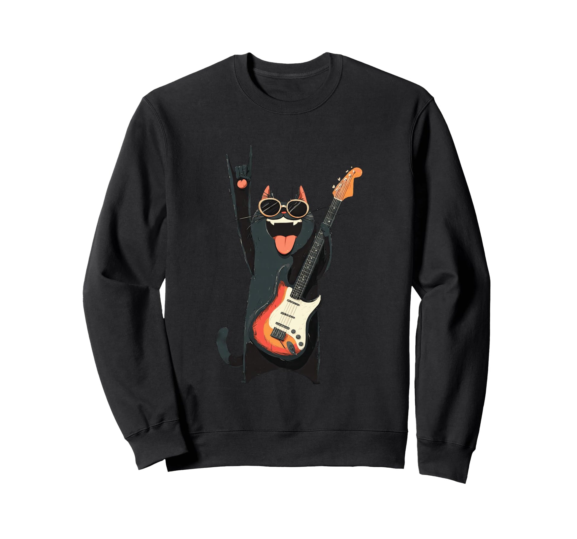 Cat Guitar Lover Rock Music Sweatshirt - Casual Everyday Wear Men Women - T-Shirt, Sweatshirt, Hoodie