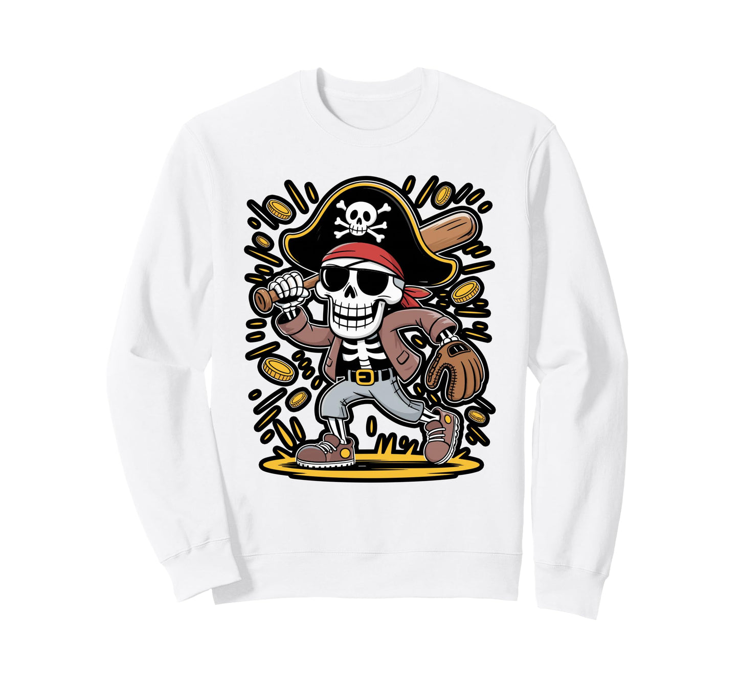 Dabbing Pirate Skeleton Baseball Player Sweatshirt - Graphic Print Unisex - T-Shirt, Sweatshirt, Hoodie