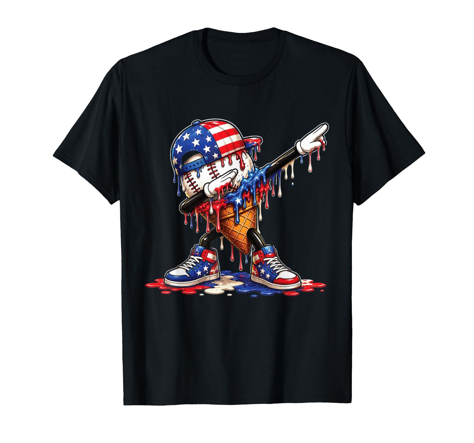 Baseball Drip Ice Cream Patriot T-Shirt - Fun Novelty Design Men Women - T-Shirt, Sweatshirt, Hoodie