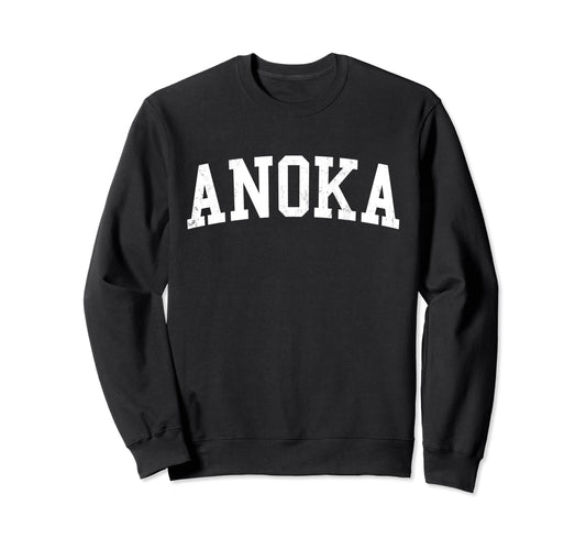 Anoka Mn Distressed White Varsity Sweatshirt - Novelty Apparel for Adults - T-Shirt, Sweatshirt, Hoodie
