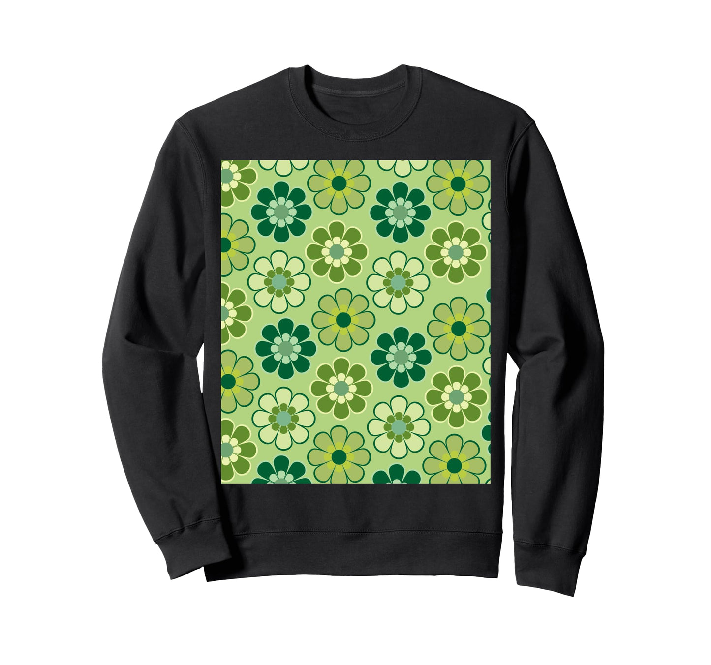70S Floral Pattern Green Sweatshirt - Casual Everyday Wear for Adults - T-Shirt, Sweatshirt, Hoodie