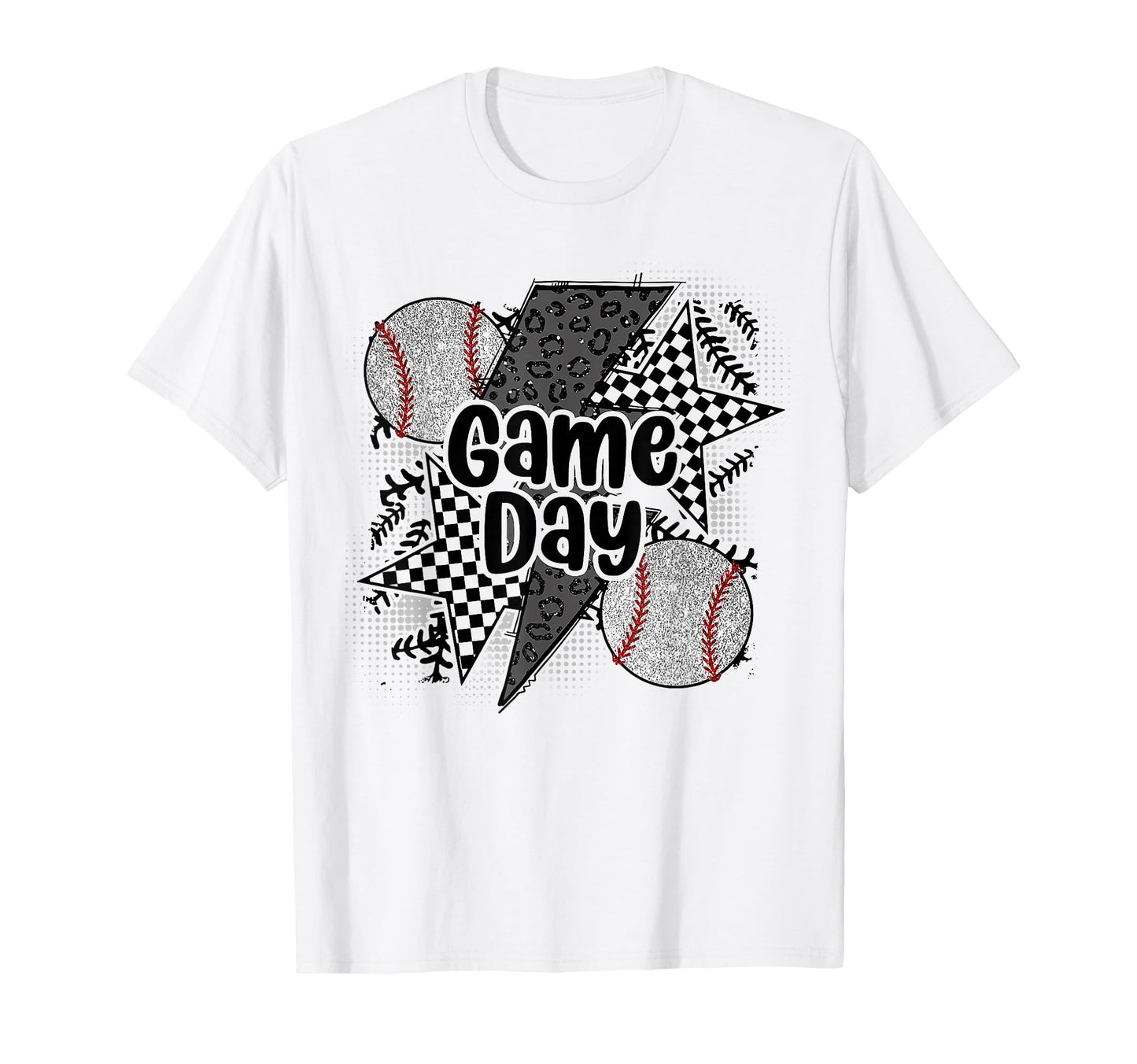 Game Day Baseball Checkered Baseball T-Shirt - Fun Novelty Design Unisex - T-Shirt, Sweatshirt, Hoodie