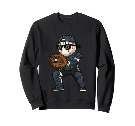 Baseball Catcher Horror Skull Player Sweatshirt - Fun Novelty Design Unisex - T-Shirt, Sweatshirt, Hoodie