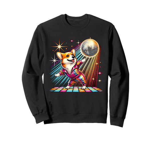 Aesthetic Corgi Dog Disco Sweatshirt - Casual Everyday Wear Men Women - T-Shirt, Sweatshirt, Hoodie