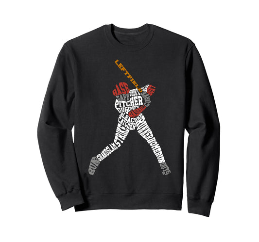 Baseball Fan Word Cloud Batter Sweatshirt - Minimalist Print Men Women - T-Shirt, Sweatshirt, Hoodie