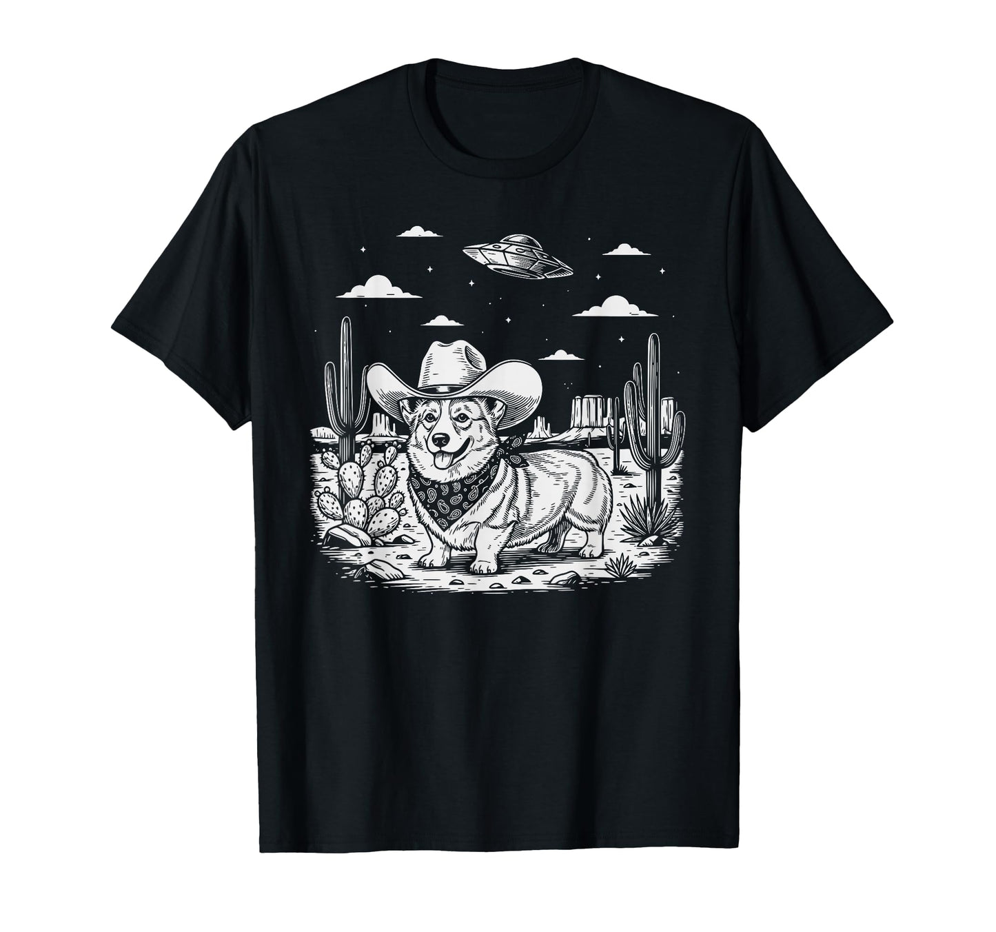Western Corgi Cowboy Ufo Dog T-Shirt - Unique Graphic Men Women - T-Shirt, Sweatshirt, Hoodie
