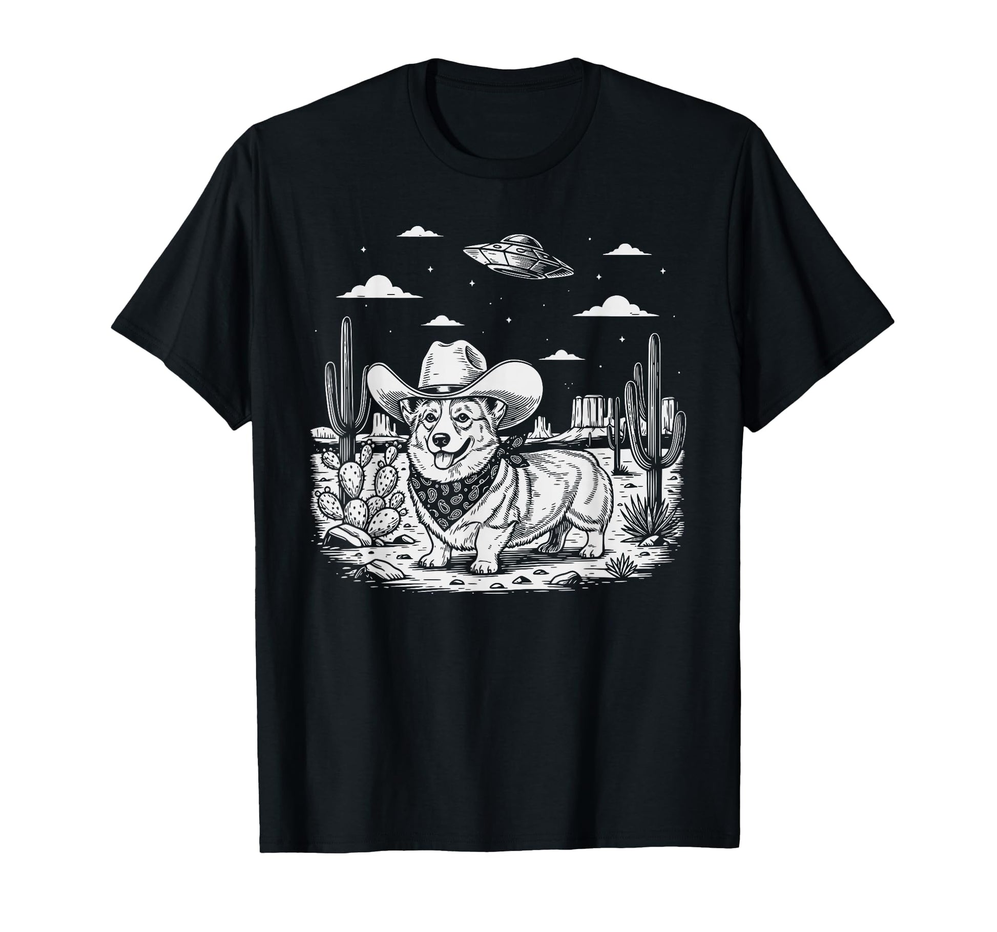 Western Corgi Cowboy Ufo Dog T-Shirt - Unique Graphic Men Women - T-Shirt, Sweatshirt, Hoodie