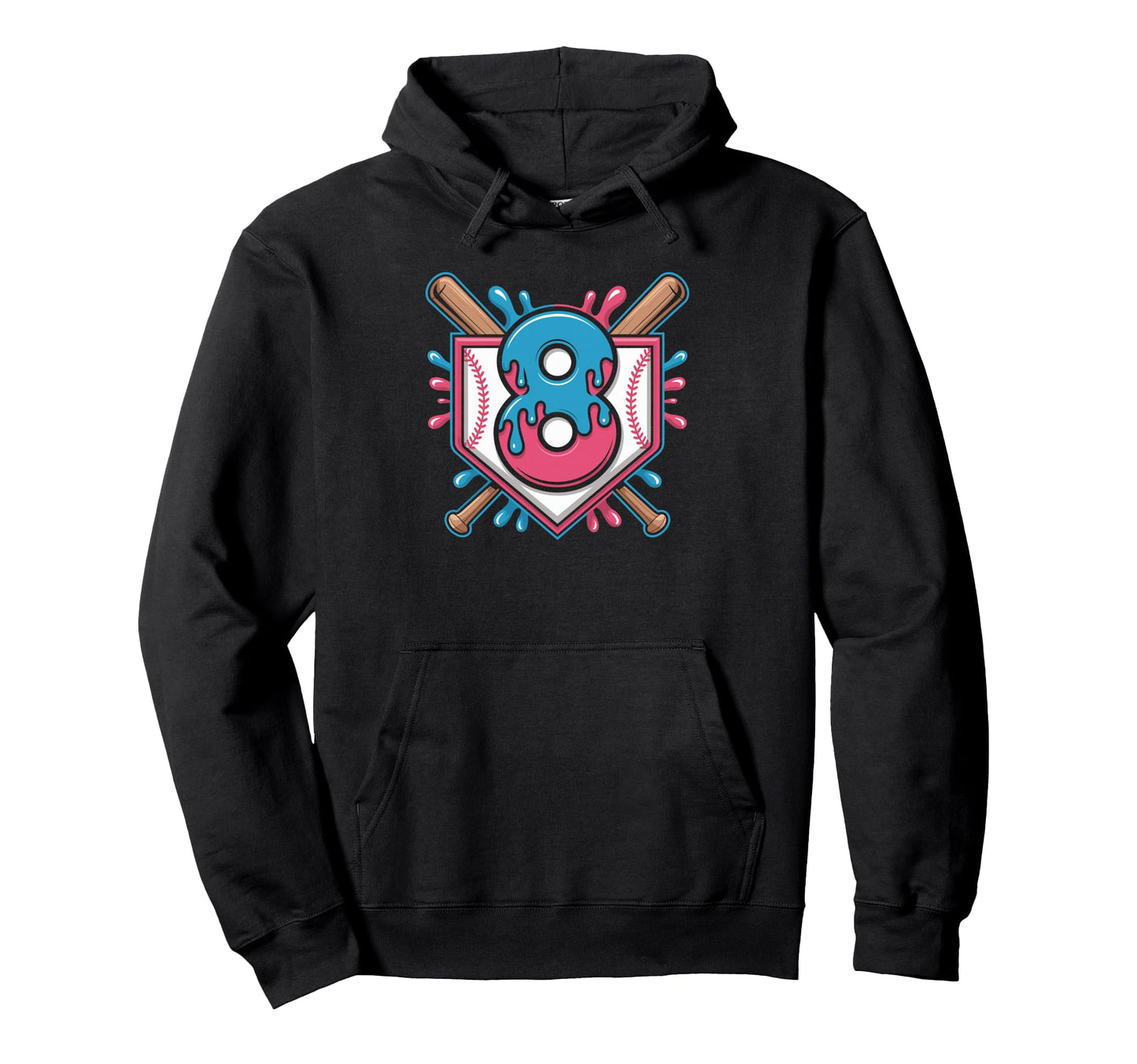 Birthday Baseball Drip Scene Eight Year Hoodie - Novelty Apparel Unisex - T-Shirt, Sweatshirt, Hoodie