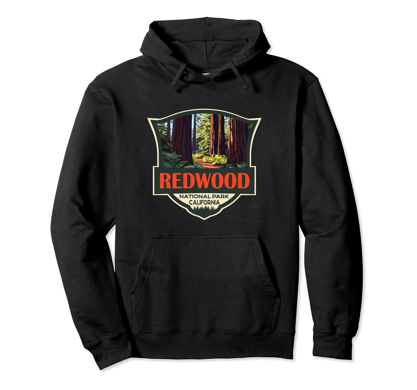 Redwood National Park Illustration Badge Hoodie - Trendy Graphic Unisex - T-Shirt, Sweatshirt, Hoodie