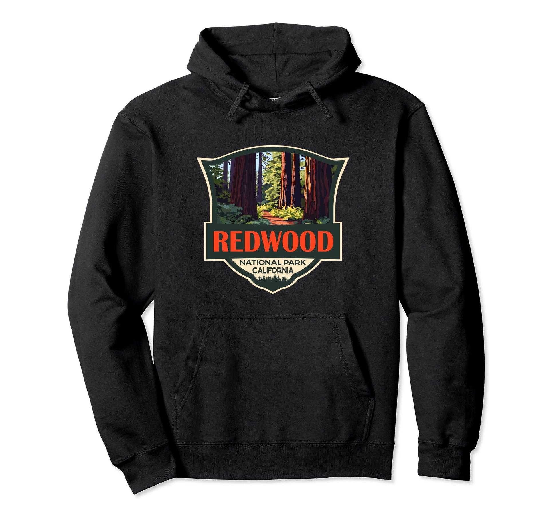Redwood National Park Illustration Badge Hoodie - Trendy Graphic Unisex - T-Shirt, Sweatshirt, Hoodie