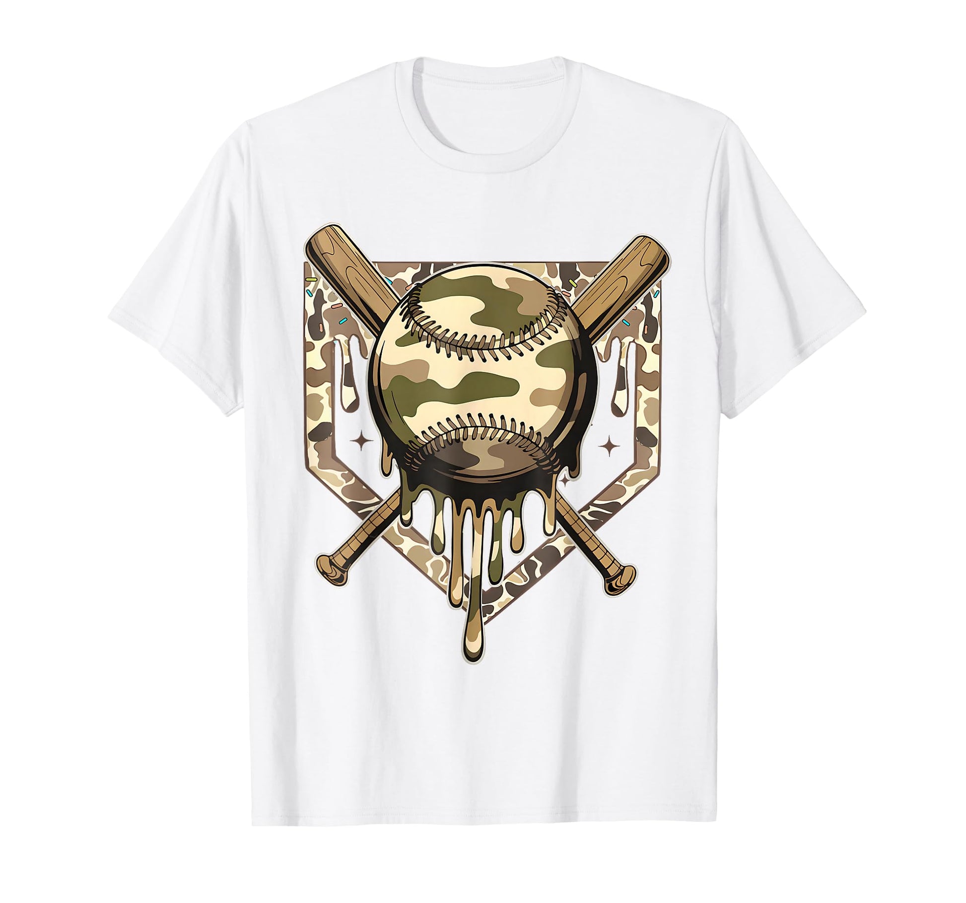 Dripping Baseball Camo Camouflage Game T-Shirt - Minimalist Print Unisex - T-Shirt, Sweatshirt, Hoodie