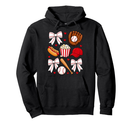 Baseball Coquette Bow Mom Mama Hoodie - Novelty Apparel Unisex - T-Shirt, Sweatshirt, Hoodie