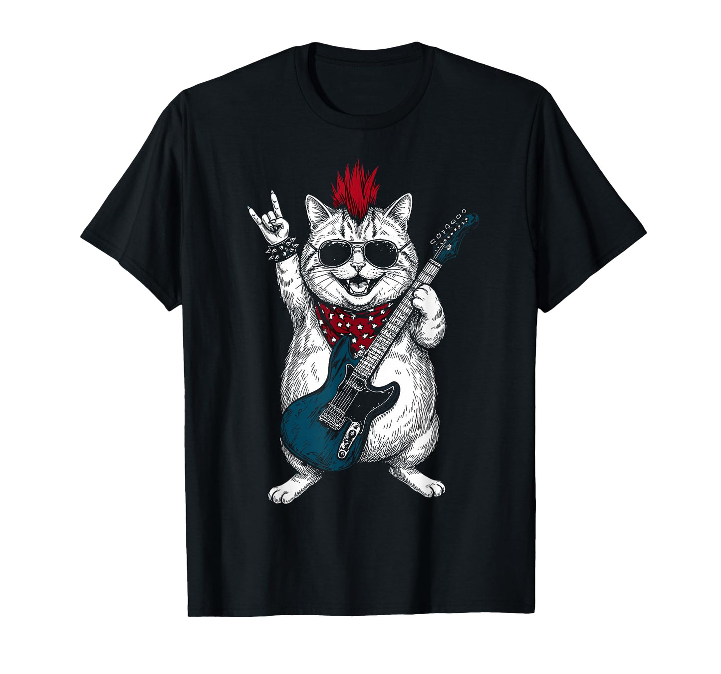 Funny Fatty Cat Playing Guitar Usa T-Shirt - Streetwear Style Men Women - T-Shirt, Sweatshirt, Hoodie