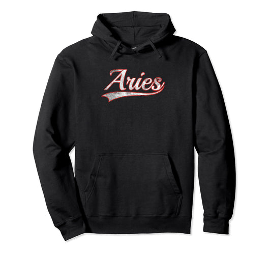 Aries Varsity Distressed Throwback Hoodie - Casual Everyday Wear for Adults - T-Shirt, Sweatshirt, Hoodie
