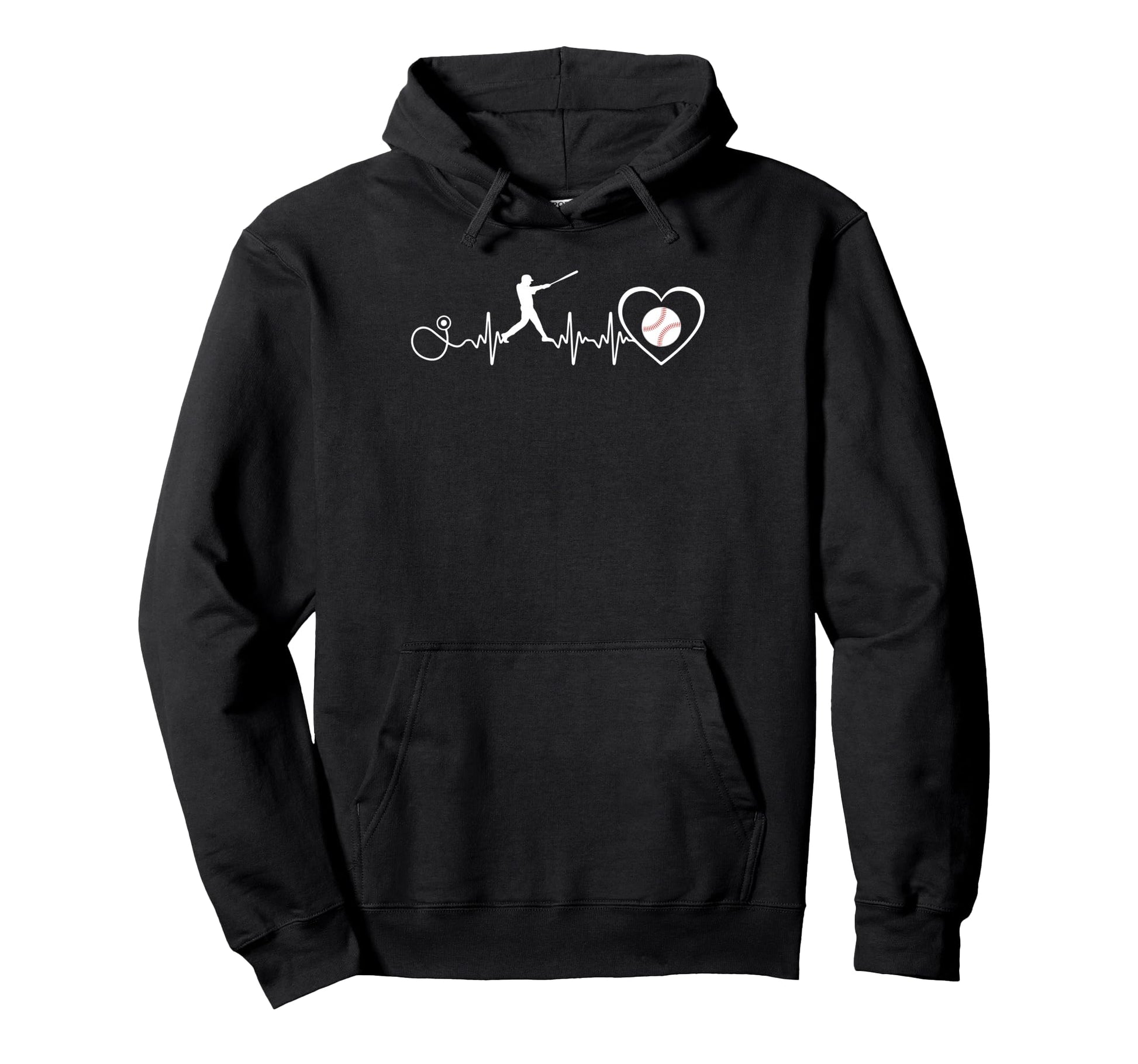 Baseball Heartbeat Pulse Funny Hoodie - Minimalist Print for Adults - T-Shirt, Sweatshirt, Hoodie