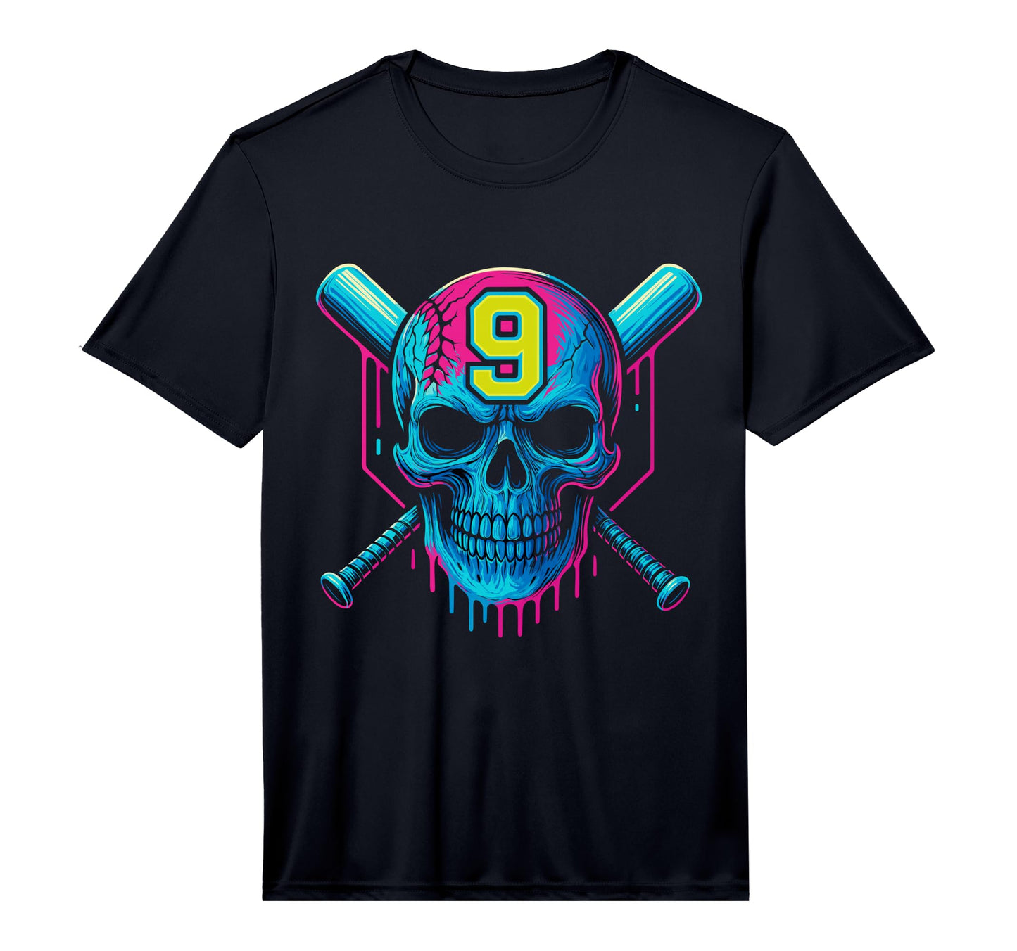 Mens Baseball Skull Drip 9Th Birthday 9 T-Shirt - Graphic Print for Adults - T-Shirt, Sweatshirt, Hoodie