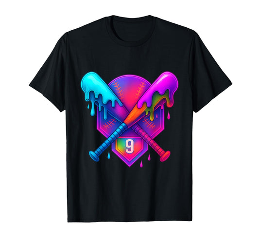 Baseball 9 Year Old Ice Cream Drip 9Th T-Shirt - Trendy Graphic for Adults - T-Shirt, Sweatshirt, Hoodie