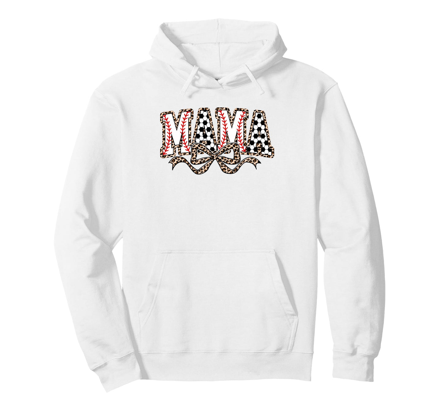 Leopard Baseball Soccer Mama Bow Soccer Hoodie - Graphic Print Unisex - T-Shirt, Sweatshirt, Hoodie