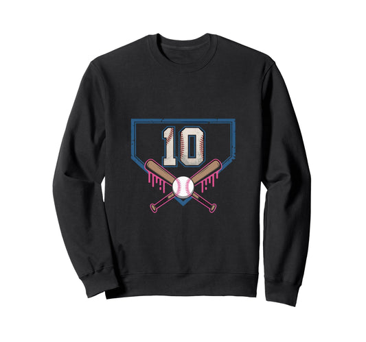 10Th Birthday Baseball Home Ice Sweatshirt - Novelty Apparel for Adults - T-Shirt, Sweatshirt, Hoodie