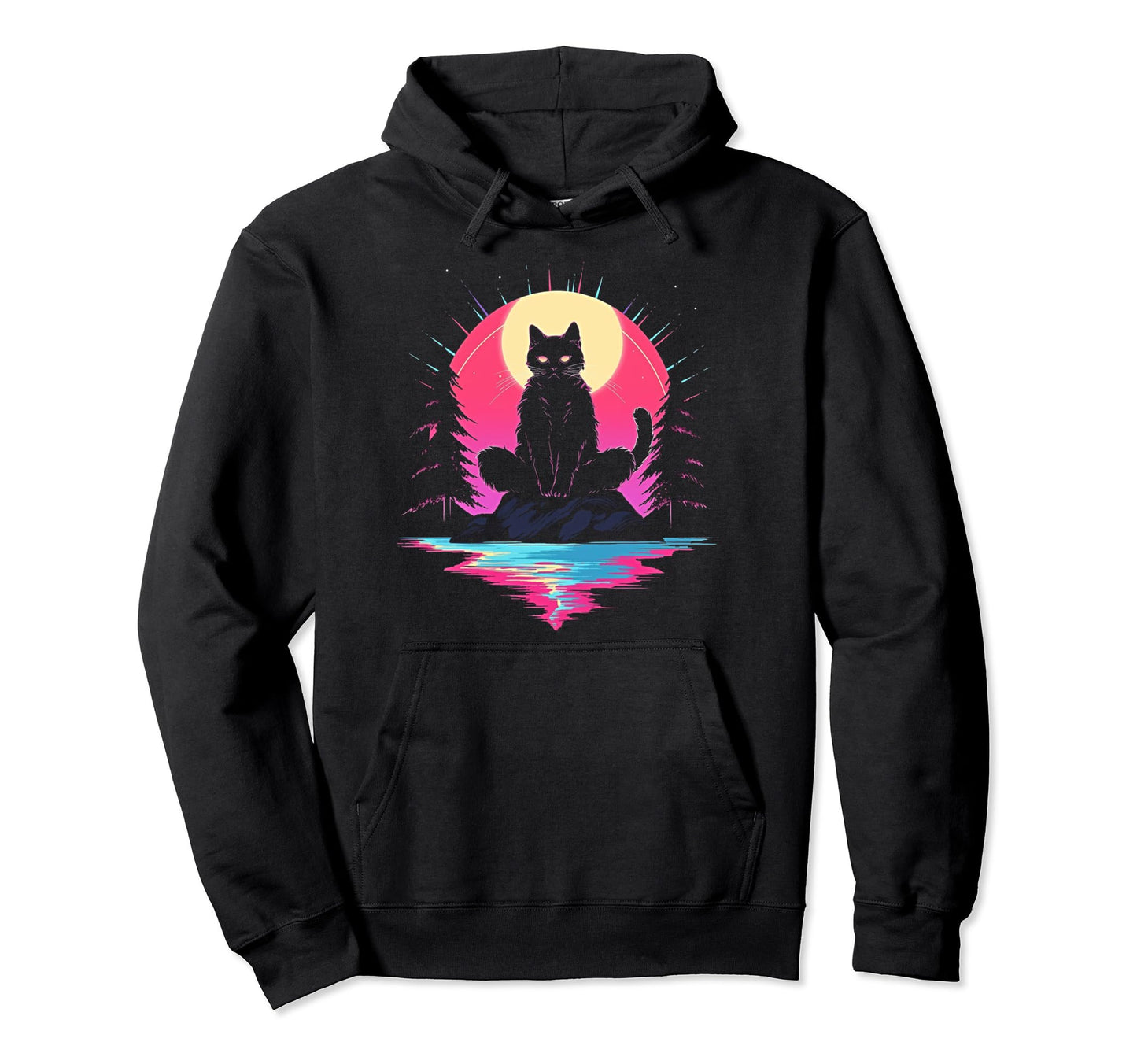 Synthwave Cat Samurai Mediation Vaporwave Hoodie - Novelty Apparel Unisex - T-Shirt, Sweatshirt, Hoodie