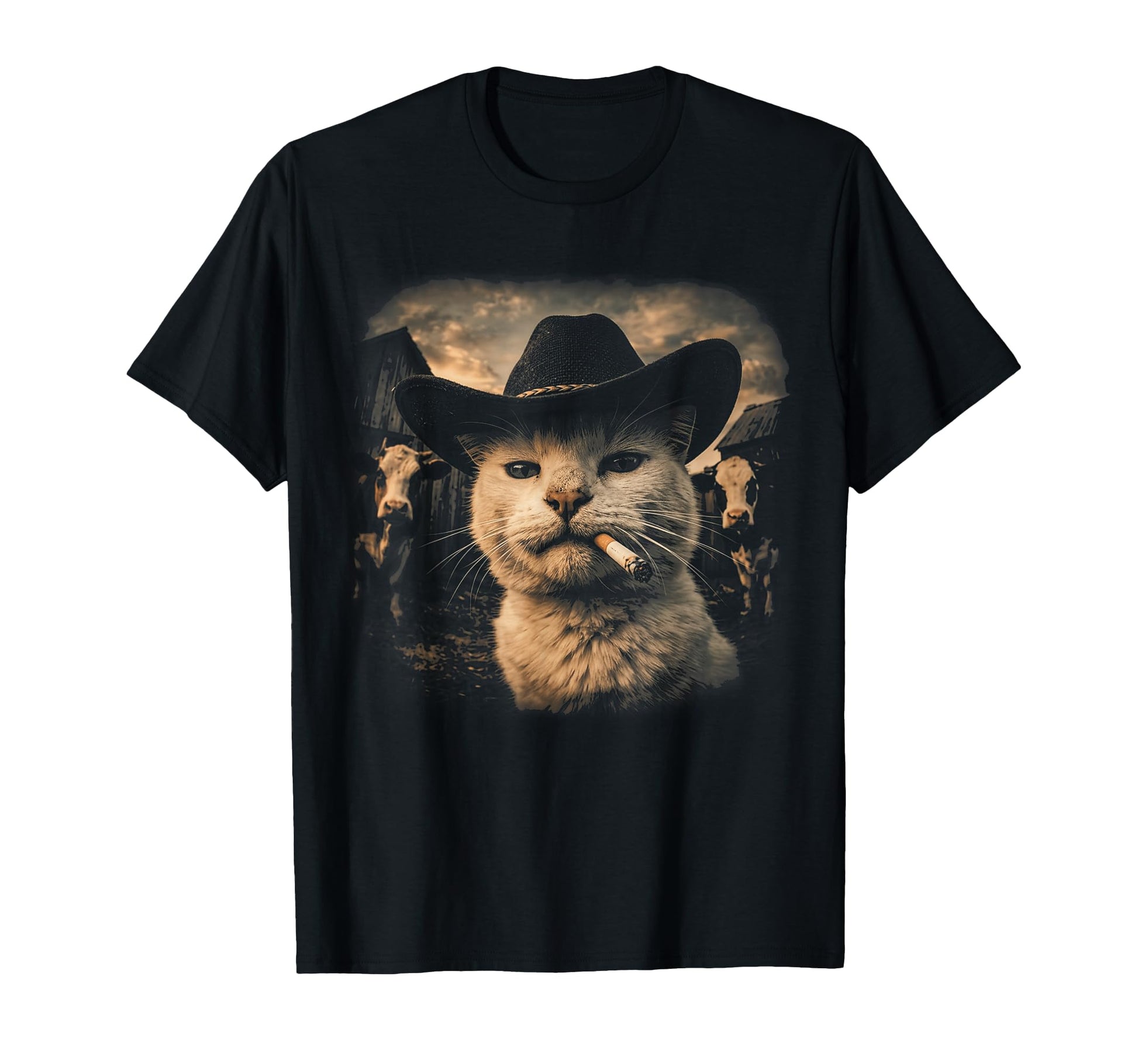 Funny Cowboy Cat Smoking 90S T-Shirt - Casual Everyday Wear Men Women - T-Shirt, Sweatshirt, Hoodie