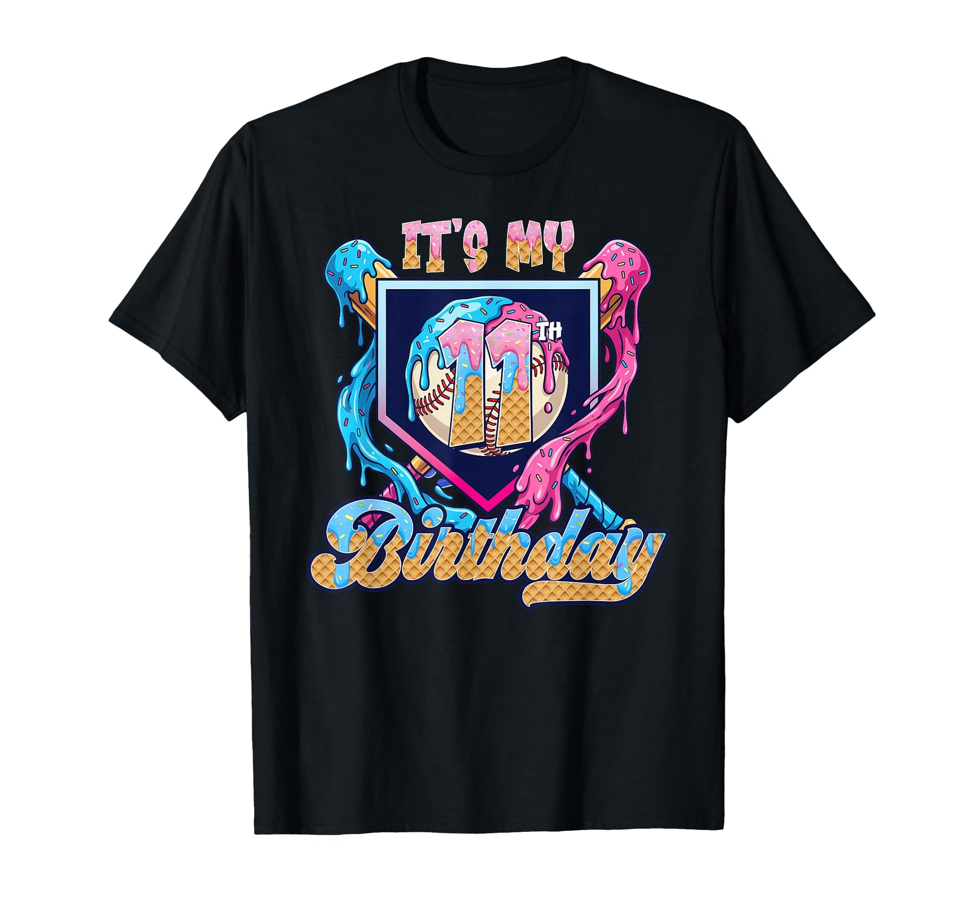 11Th Baseball Drip Birthday Party Sport T-Shirt - Streetwear Style Unisex - T-Shirt, Sweatshirt, Hoodie