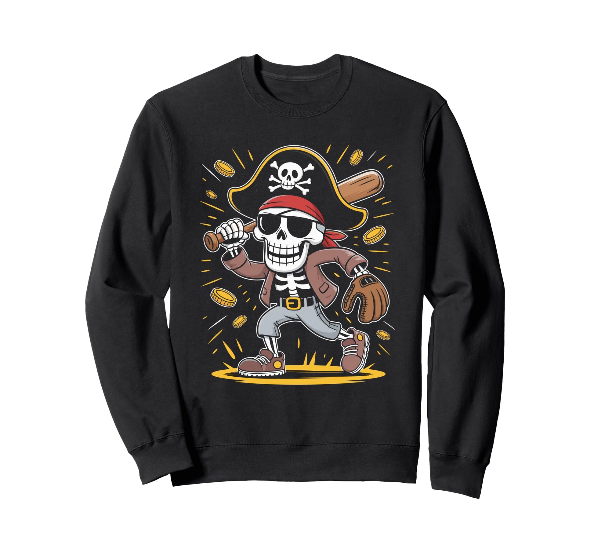 Dabbing Pirate Skeleton Baseball Sweatshirt - Novelty Apparel for Adults - T-Shirt, Sweatshirt, Hoodie