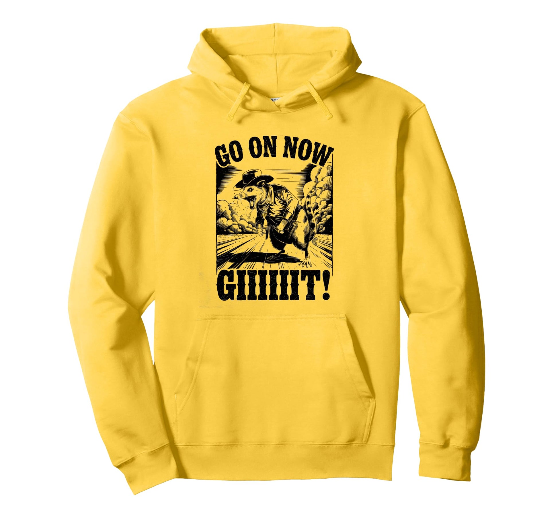 Go Now Git Cowboy Opossum Country Hoodie - Unique Graphic for Adults - T-Shirt, Sweatshirt, Hoodie
