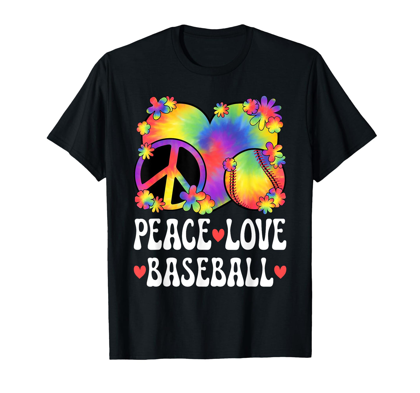 Peace Love Baseball Lover 60S 70S Hippie T-Shirt - Unique Graphic Unisex - T-Shirt, Sweatshirt, Hoodie