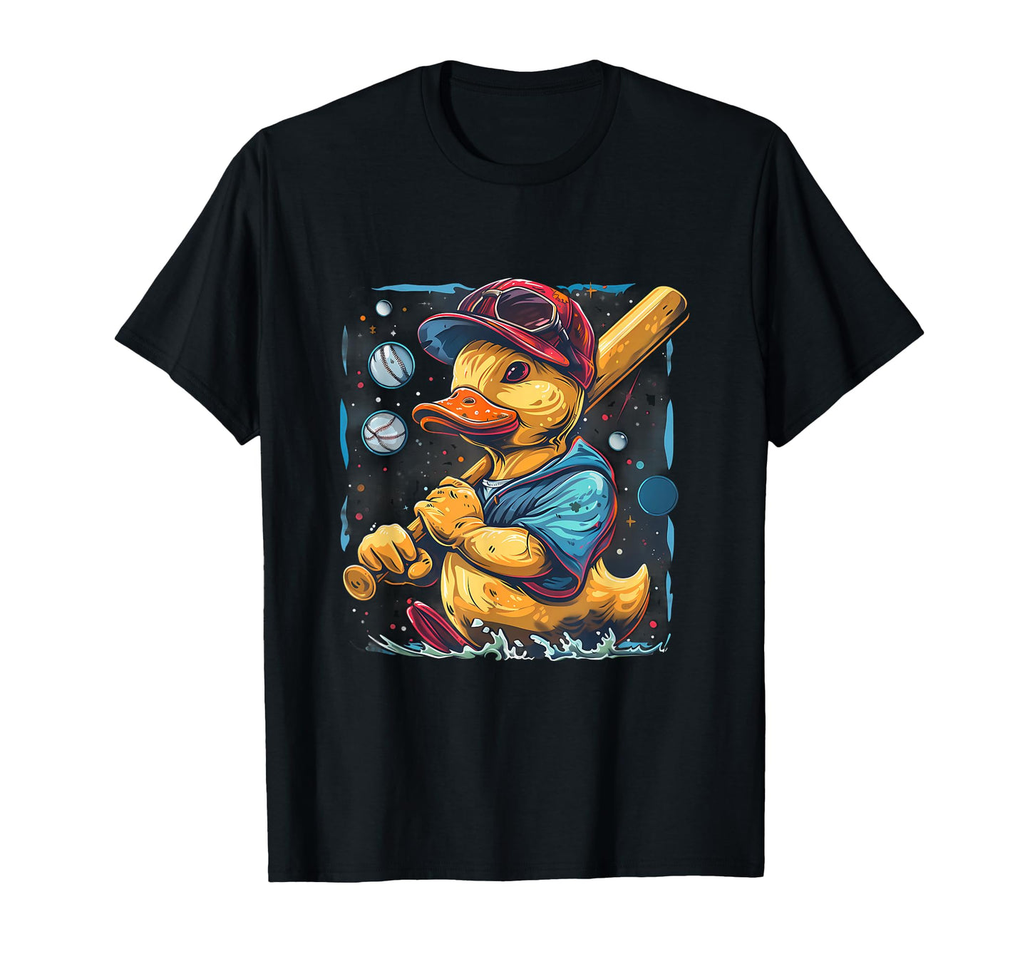 Rubber Duck Baseball Player Space Moon T-Shirt - Graphic Print Men Women - T-Shirt, Sweatshirt, Hoodie