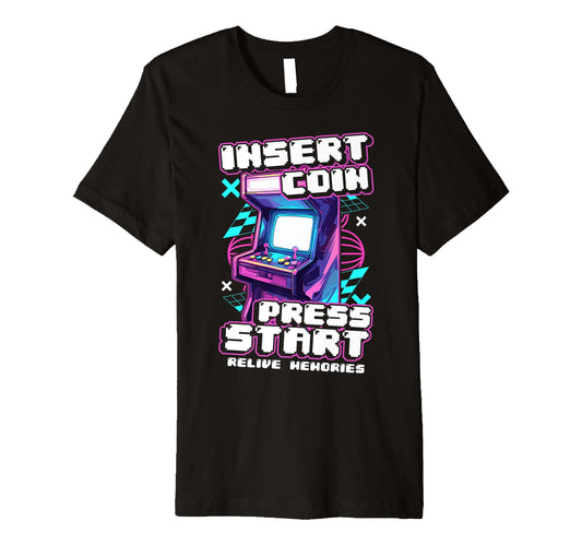 Arcade Machine Insert Coin Press Start T-Shirt - Minimalist Print Unisex - T-Shirt, Sweatshirt, Hoodie