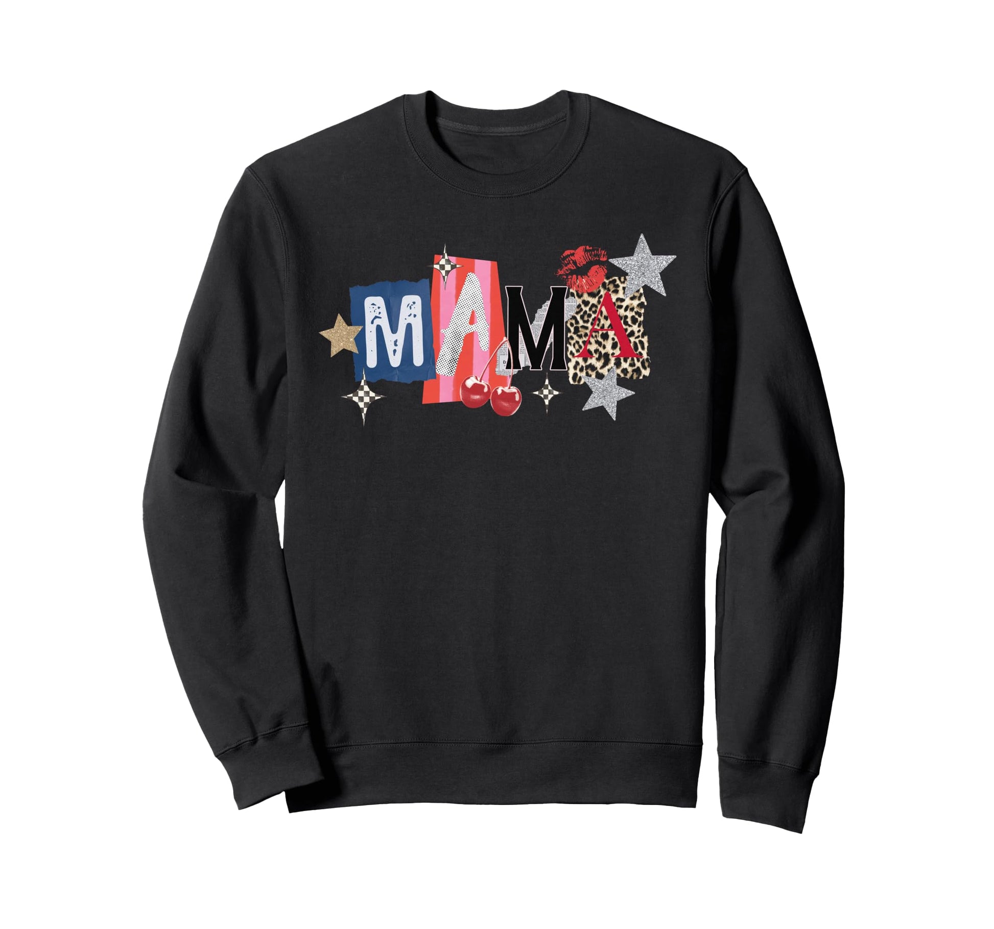 Rock Mama Leopard Cherry Stars Sweatshirt - Casual Everyday Wear Men Women - T-Shirt, Sweatshirt, Hoodie
