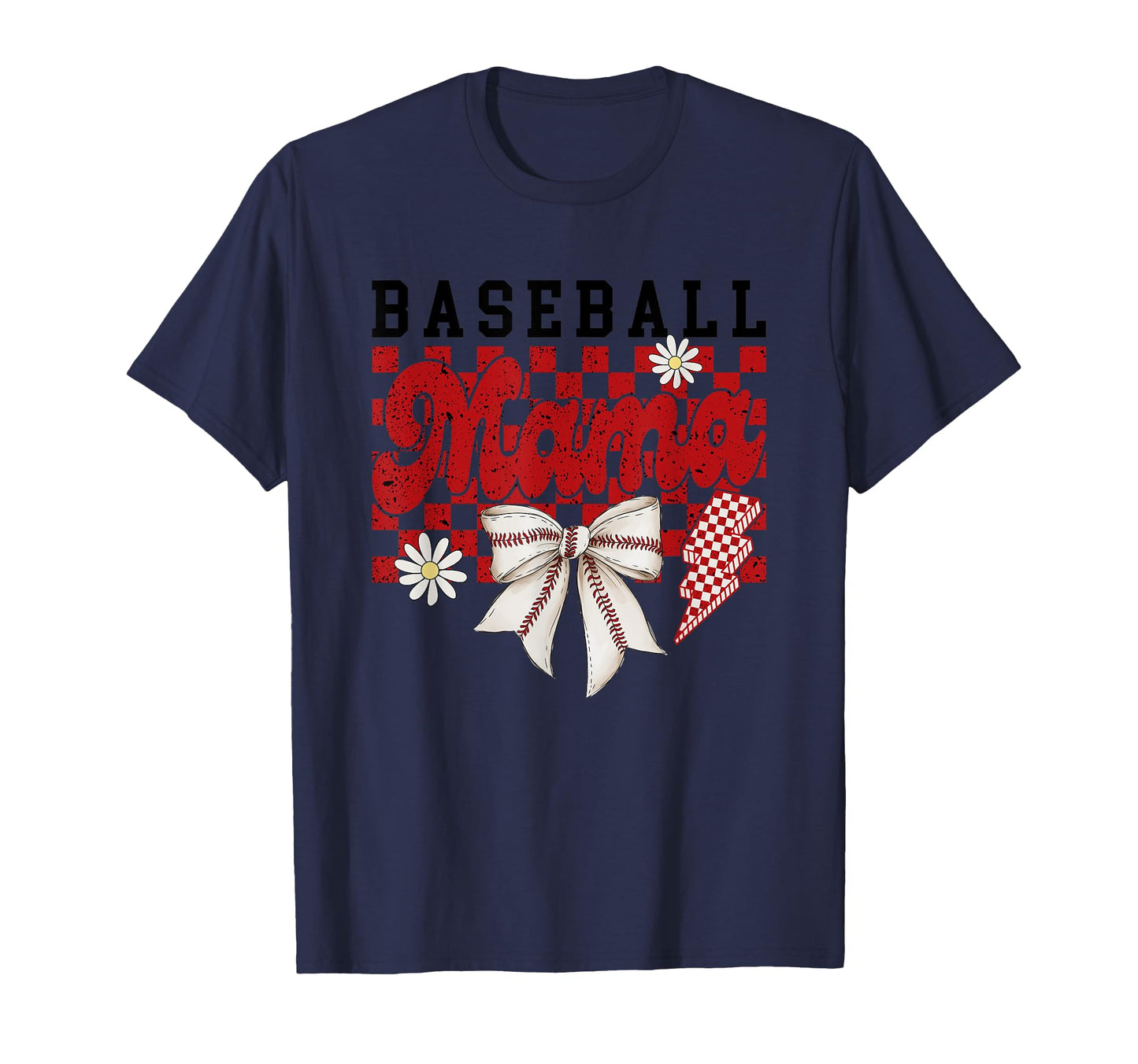 Baseball Mama Checkered Daisy T-Shirt - Novelty Apparel for Adults - T-Shirt, Sweatshirt, Hoodie