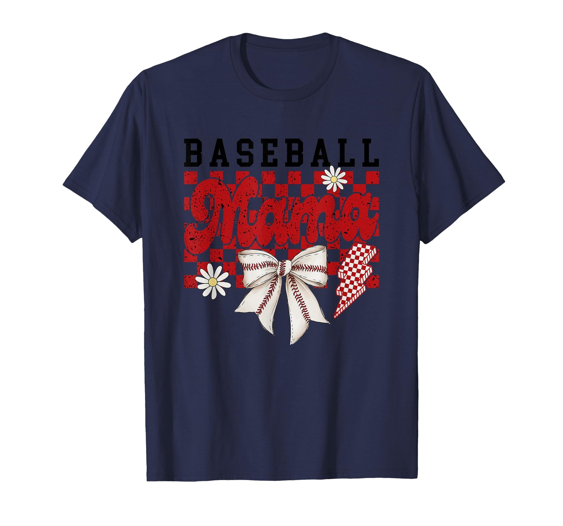 Baseball Mama Checkered Daisy T-Shirt - Novelty Apparel for Adults - T-Shirt, Sweatshirt, Hoodie