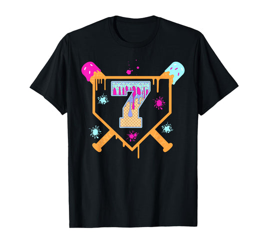 7Th Birthday Baseball Drip 7 Year Old T-Shirt - Minimalist Print for Adults - T-Shirt, Sweatshirt, Hoodie