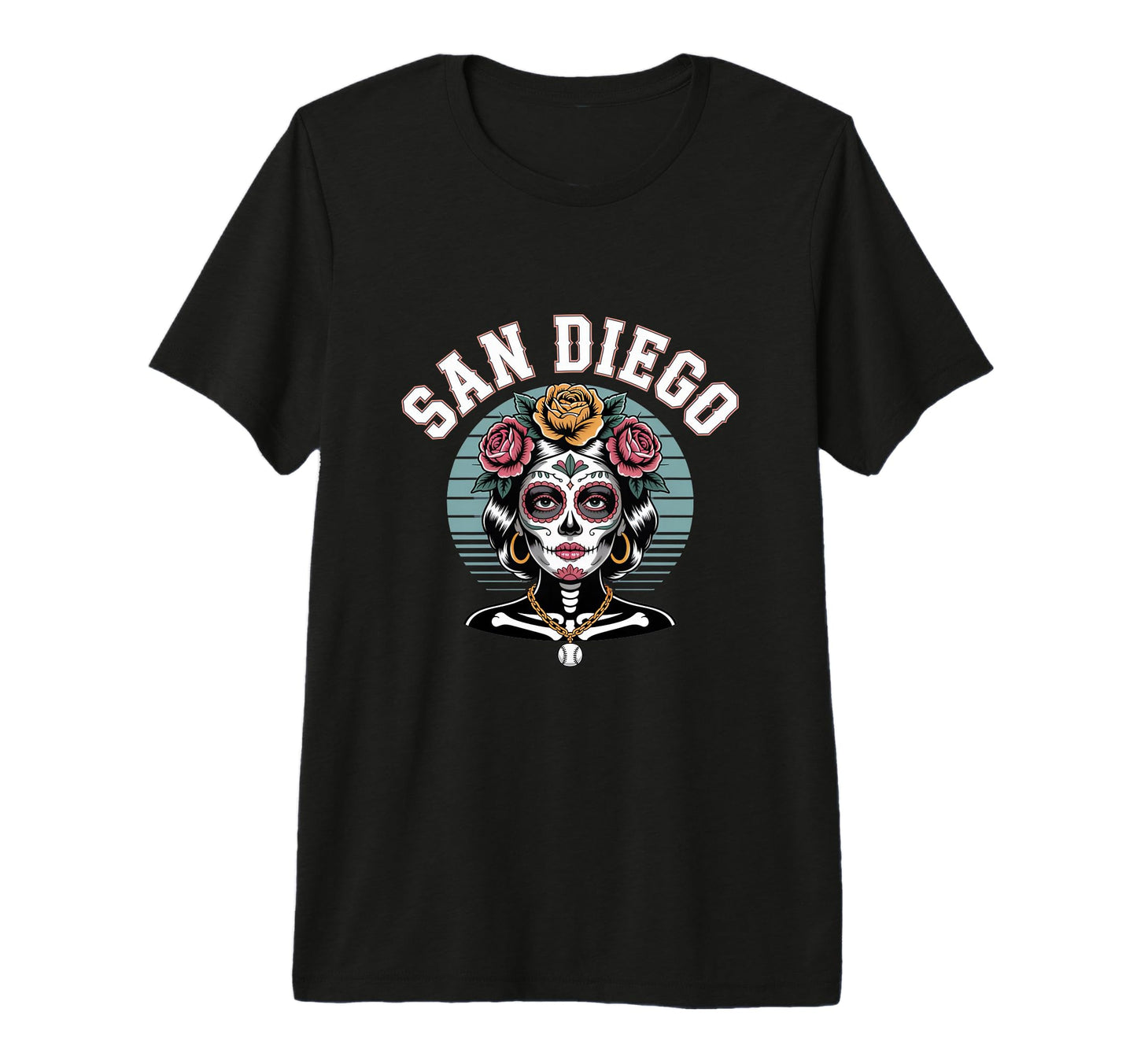 San Diego Sugar Skull Flower City Baseball T-Shirt - Unique Graphic Unisex - T-Shirt, Sweatshirt, Hoodie