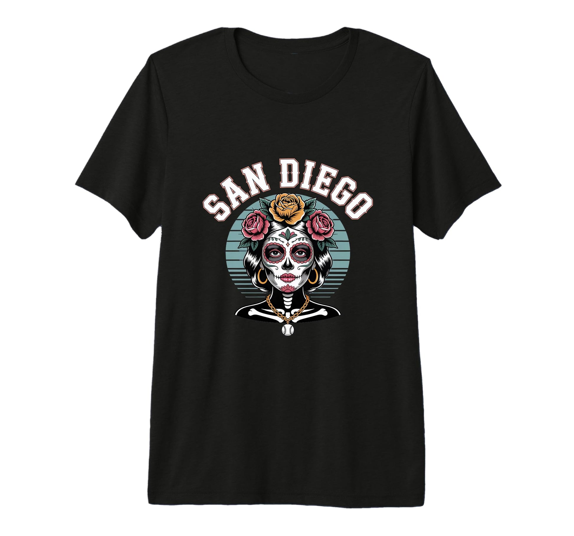 San Diego Sugar Skull Flower City Baseball T-Shirt - Unique Graphic Unisex - T-Shirt, Sweatshirt, Hoodie