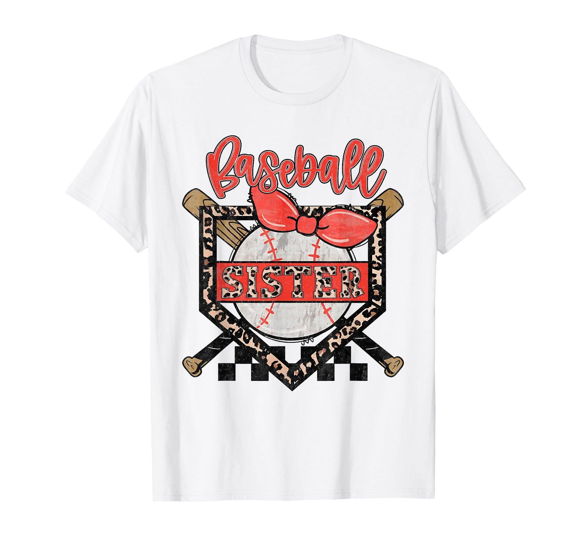 Baseball Sister Ball Bow Leopard T-Shirt - Minimalist Print Men Women - T-Shirt, Sweatshirt, Hoodie