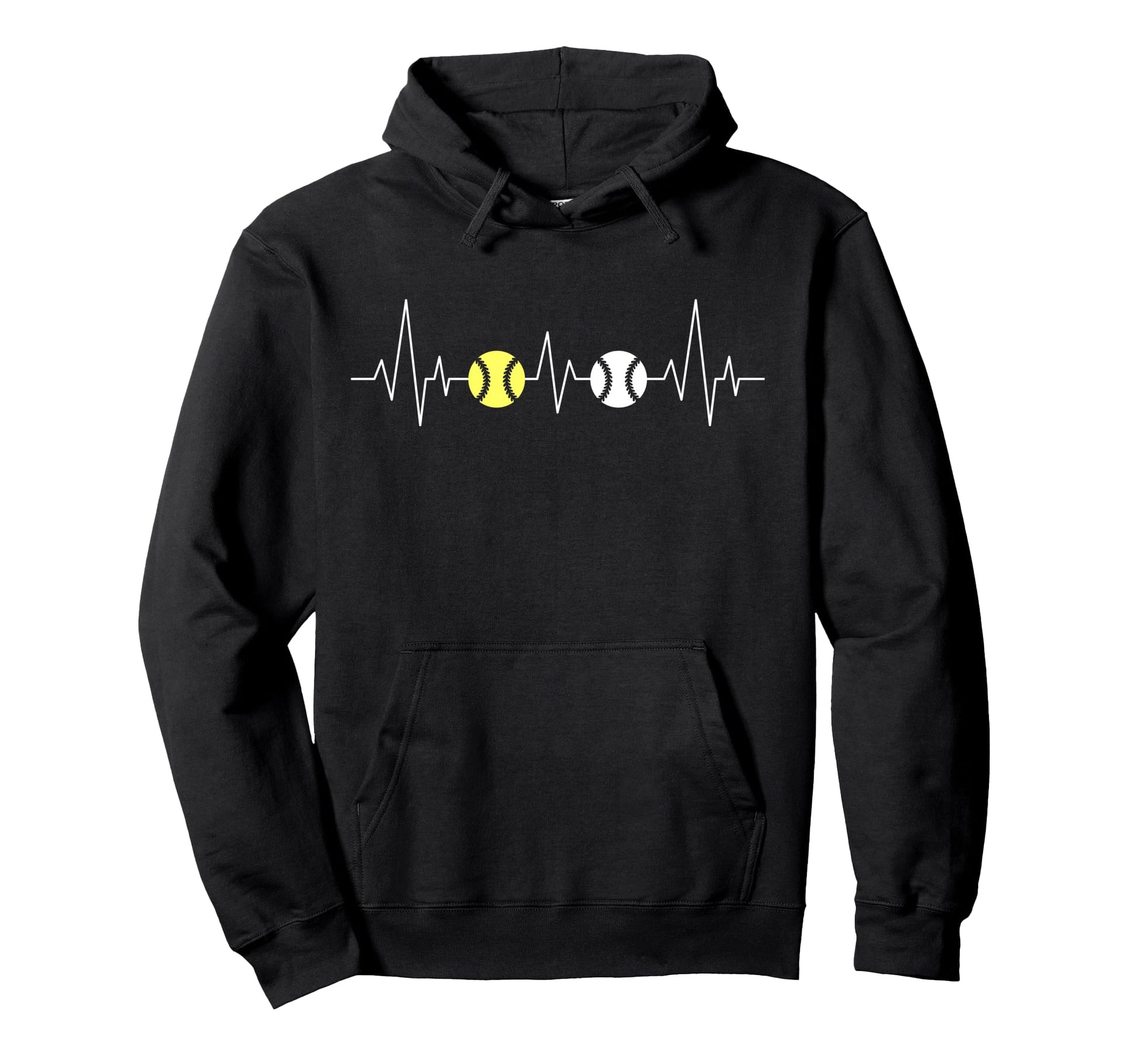 Baseball Softball Heartbeat Funny Sport Hoodie - Unique Graphic Unisex - T-Shirt, Sweatshirt, Hoodie