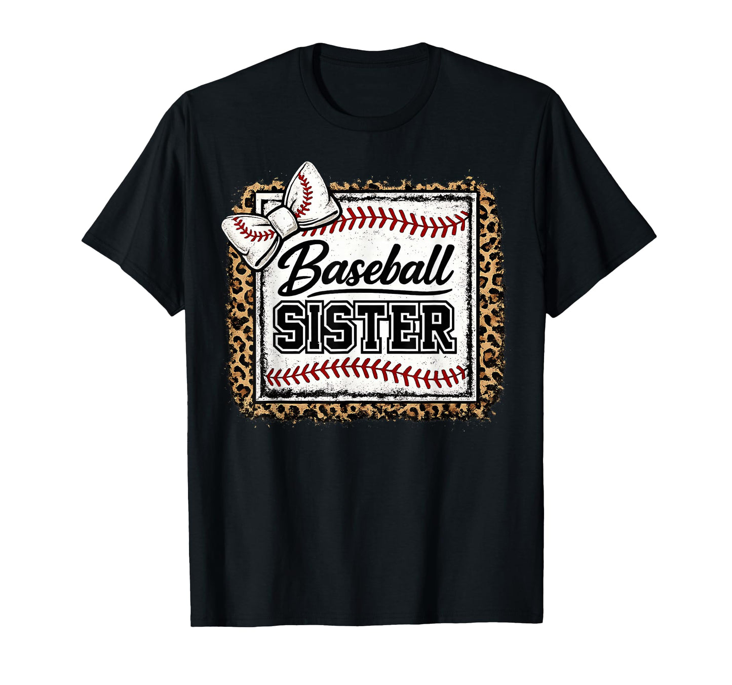 Baseball Sister Leopard Bow Game Day T-Shirt - Custom Art Print for Adults - T-Shirt, Sweatshirt, Hoodie