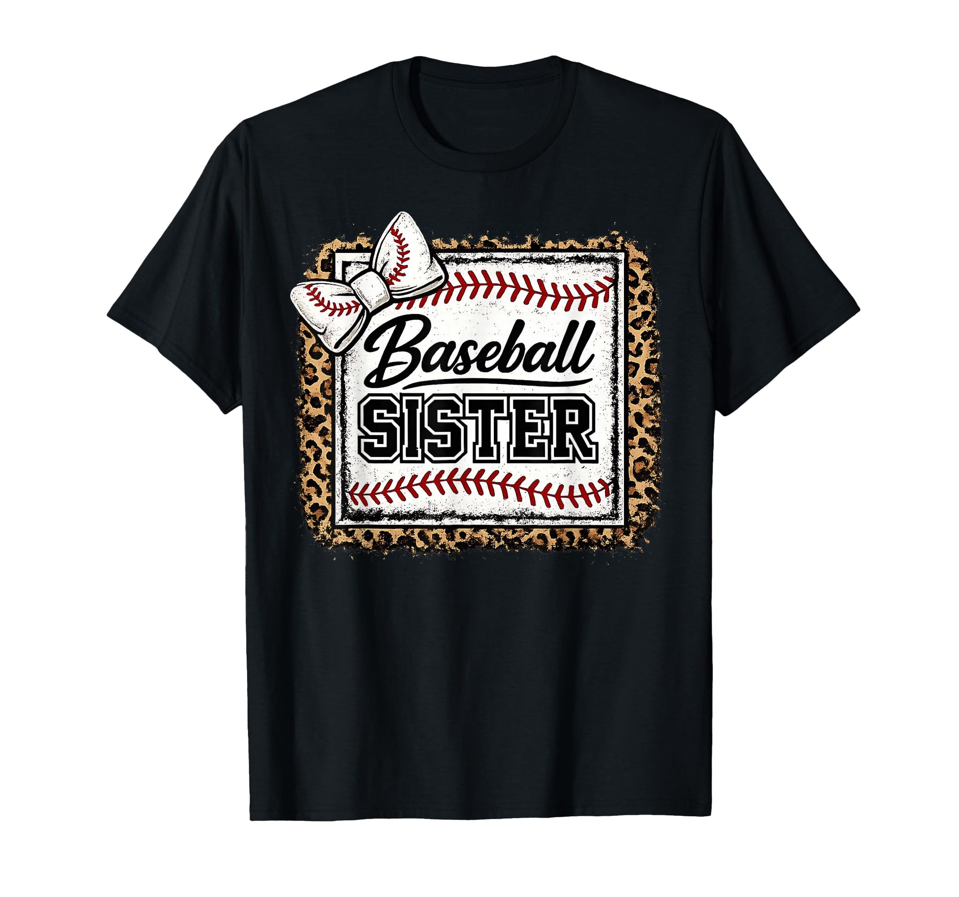 Baseball Sister Leopard Bow Game Day T-Shirt - Custom Art Print for Adults - T-Shirt, Sweatshirt, Hoodie