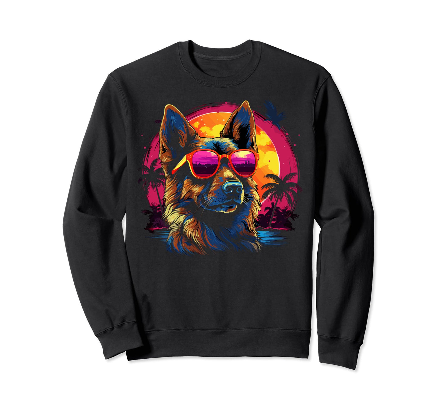 80S Synthwave German Shepherd Sweatshirt - Fun Novelty Design Unisex - T-Shirt, Sweatshirt, Hoodie