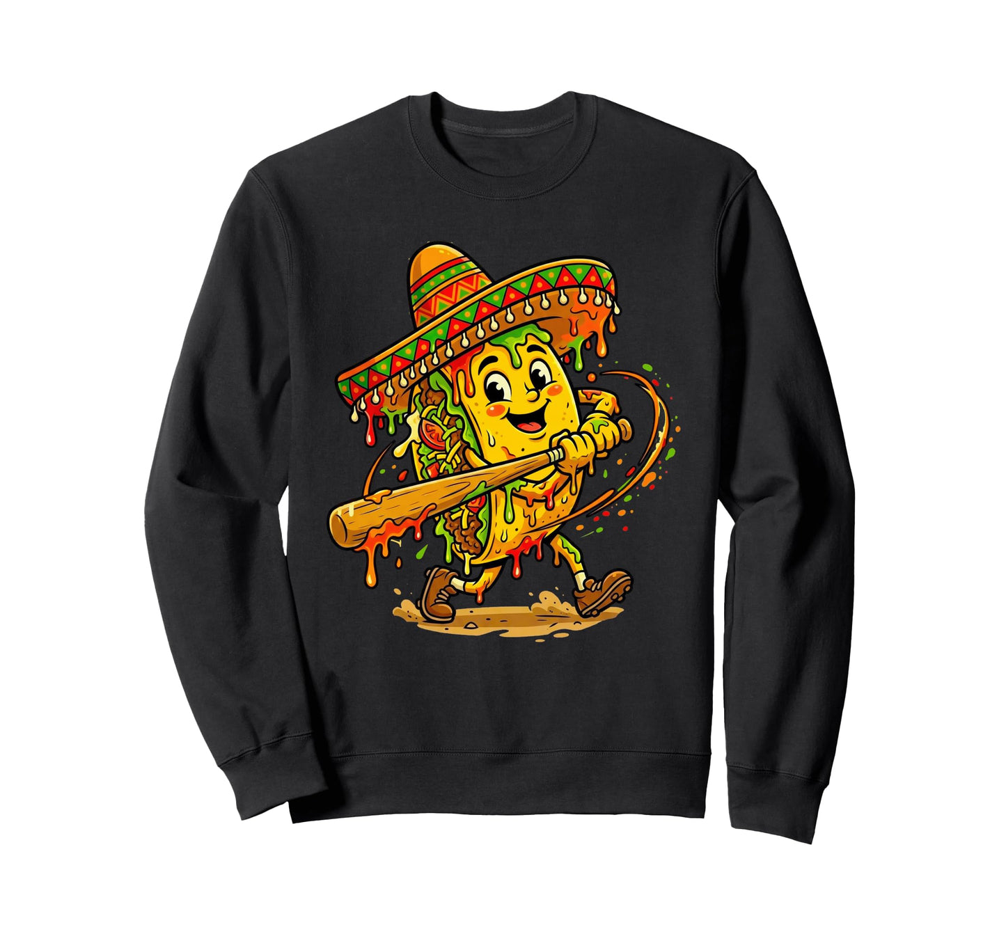 Taco Playing Baseball Sombrero Sweatshirt - Novelty Apparel for Adults - T-Shirt, Sweatshirt, Hoodie