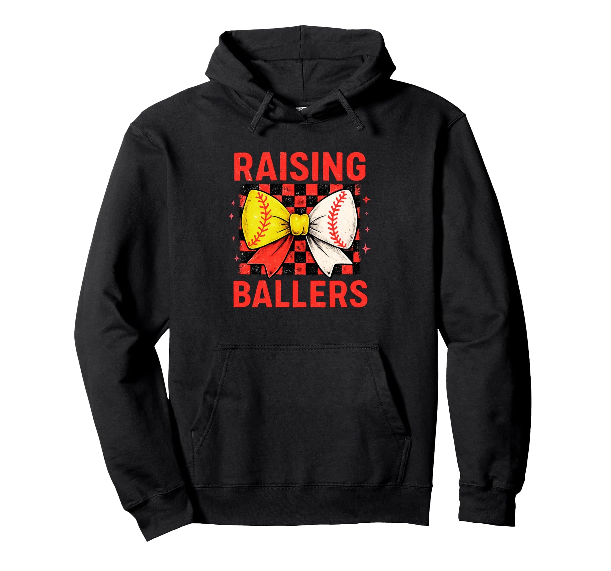 Raising Ballers Checkered Bow Hoodie - Casual Everyday Wear Men Women - T-Shirt, Sweatshirt, Hoodie